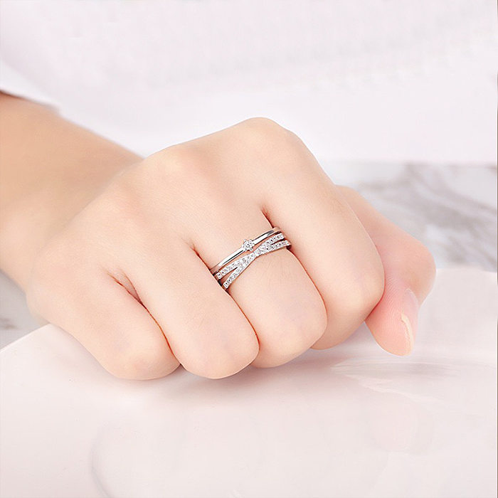 INS Style Simple Style Lines Copper Zircon Open Ring In Bulk