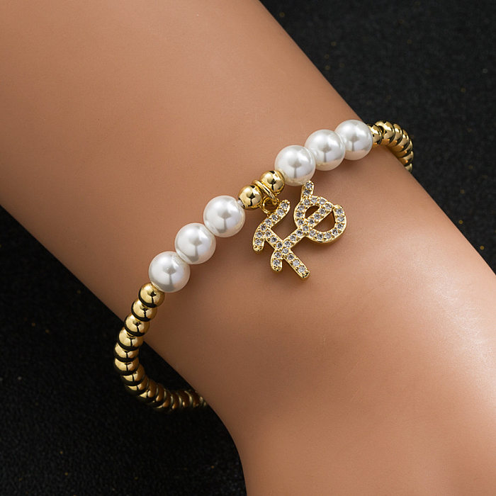 Simple MAMA Pearl Virgin Mary Copper Zircon Gold-plated Bracelet