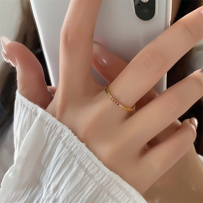 Simple Style Geometric Titanium Steel Inlay Zircon Rings 1 Piece