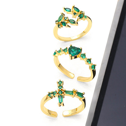 Mode Smaragd Malachit Grün Zirkon Grün Diamant Kreuz Herzförmiger Ring Kupfer