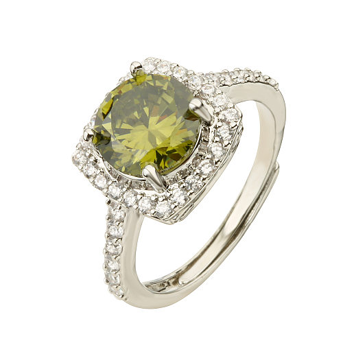 Luxurious Shiny Round Square Copper Inlay Zircon Rings