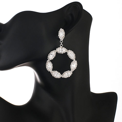 1 paire de boucles d'oreilles pendantes pour femmes, Streetwear, incrustation géométrique en cuivre, pierres précieuses artificielles