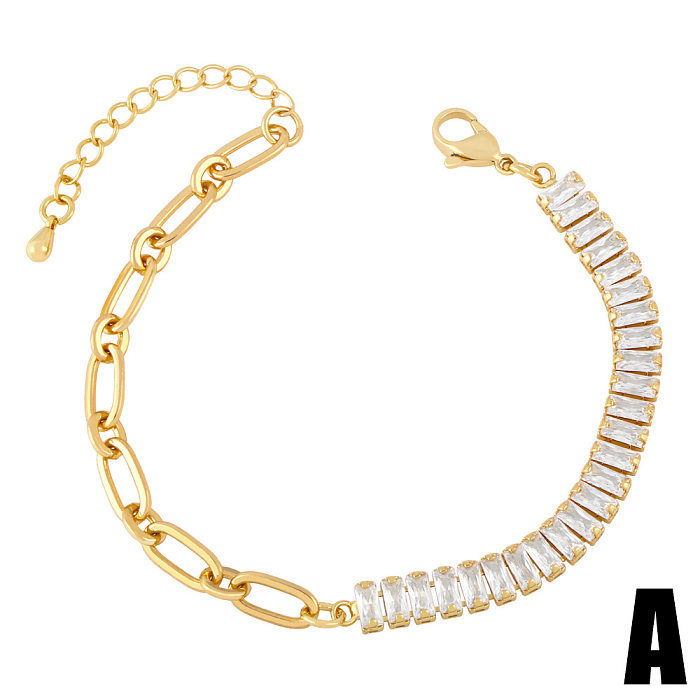 New Niche Light Luxury Stitching Square Zircon Copper 18K Gold Bracelet Female