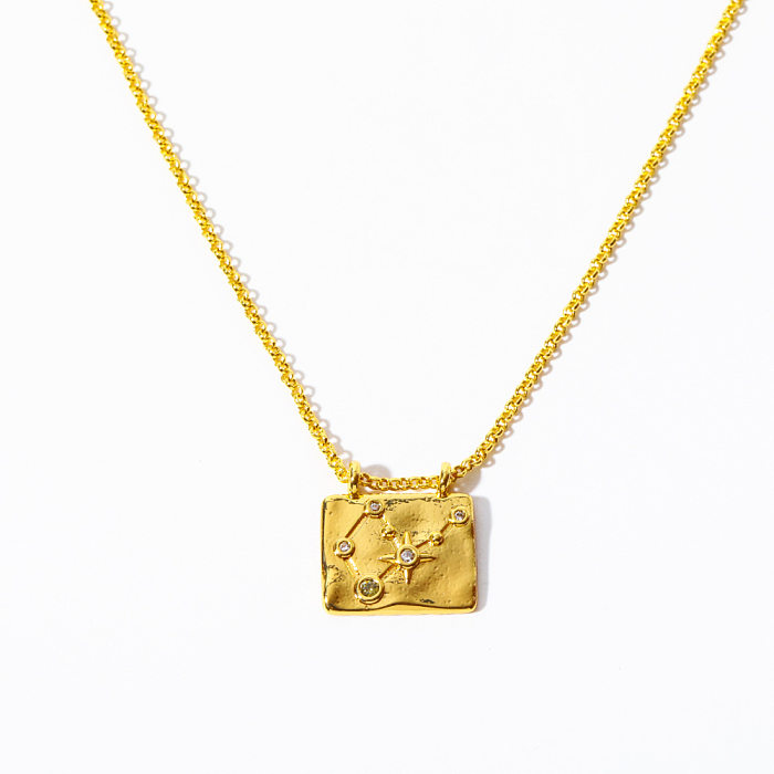 Lässige schlichte Halskette mit quadratischem Sternbild und Kupferbeschichtung und Inlay aus Zirkon