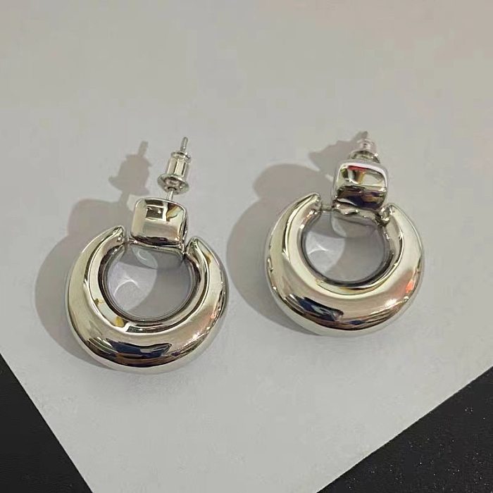 1 Pair Retro Circle Solid Color Plating Copper Gold Plated Drop Earrings