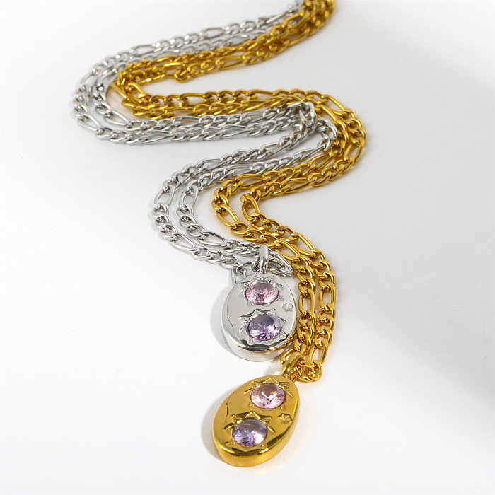 Collar de pendientes chapado en oro de 18 quilates con incrustaciones de acero de titanio geométrico de estilo simple elegante