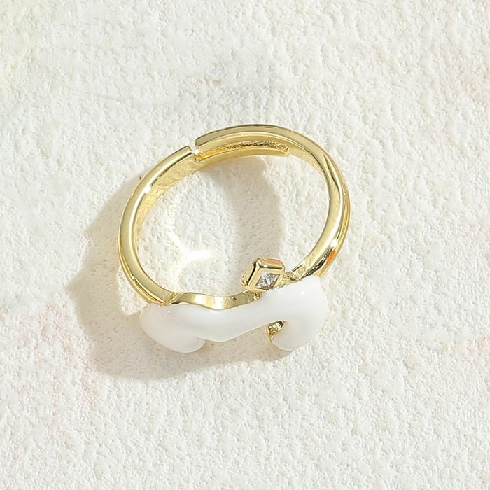 Anéis abertos banhados a ouro assimétricos de cobre 14K de cobre elegante e luxuoso em bloco de cores