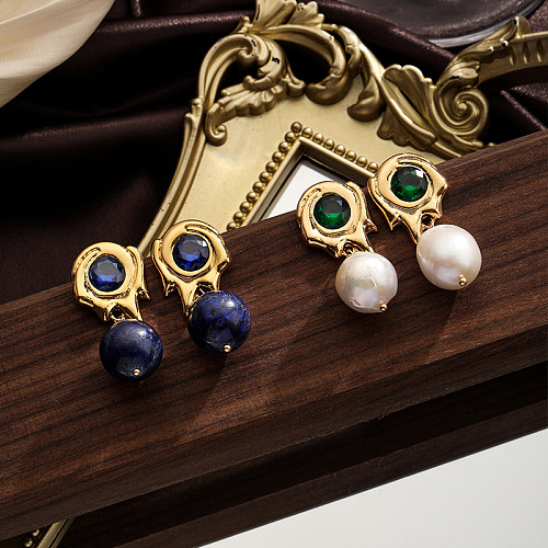 Boucles d'oreilles pendantes en cuivre plaqué or 1 carats, 18 paire, Style romain Simple, incrustation géométrique, perle d'eau douce, Zircon