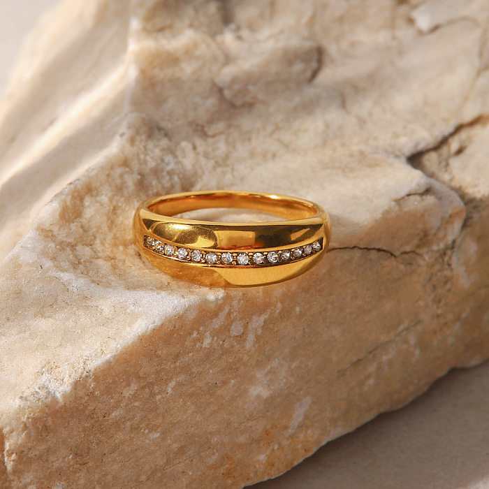Simple Style Geometric Stainless Steel Gold Plated Zircon Rings
