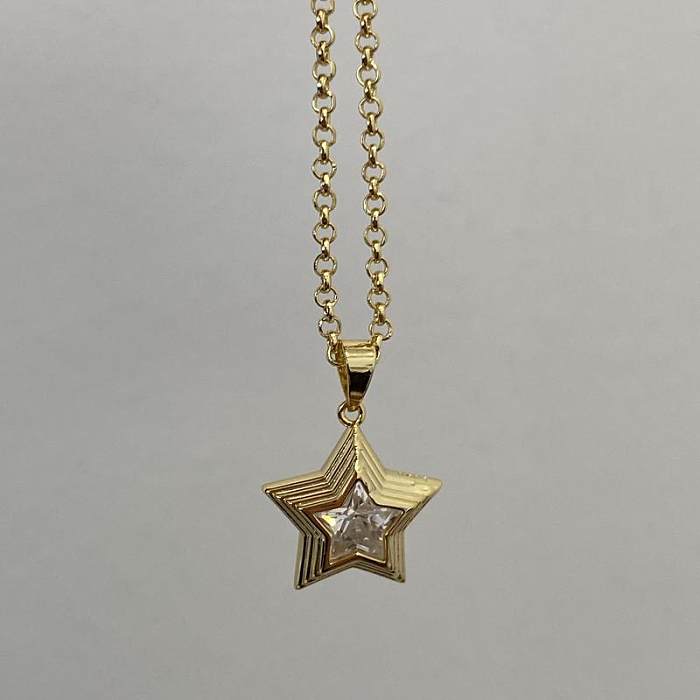 Colar com pingente banhado a ouro de zircônia com revestimento de cobre estrela casual estilo simples
