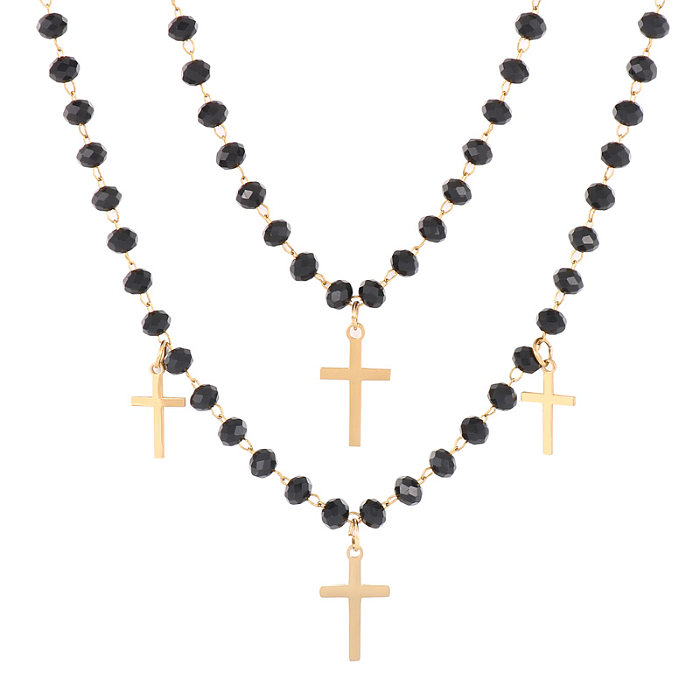Elegante Damen-Kreuz-Herzform, einfarbig, Titanstahl, Polierbeschichtung, 18 Karat vergoldet, Ohrringe, Halskette