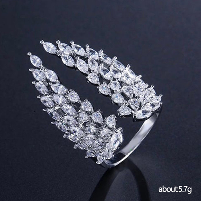 Neuer, offener, voller Diamanten, Zirkon-Flügel, verstellbarer, modischer Kupfer-Ring für Damen