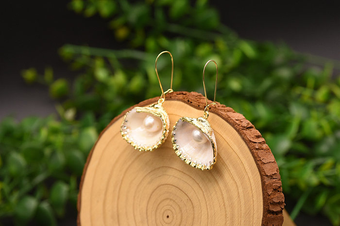 1 Pair Simple Style Shell Plating Copper Gold Plated Drop Earrings