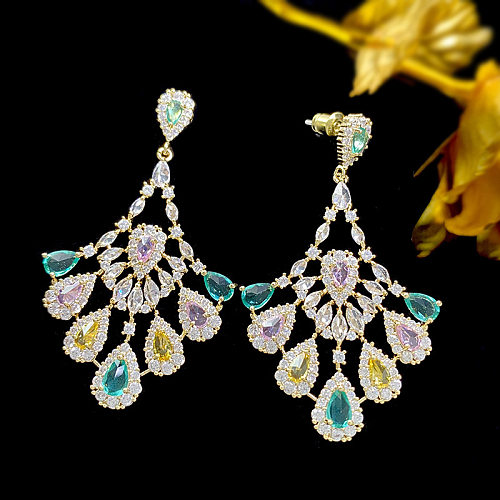 1 Pair Fairy Style Elegant Water Droplets Hollow Out Inlay Copper Zircon Drop Earrings