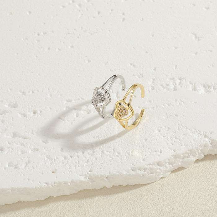 Anéis banhados a ouro elegantes do zircão 14K do cobre do embutimento do chapeamento de cobre da forma do coração
