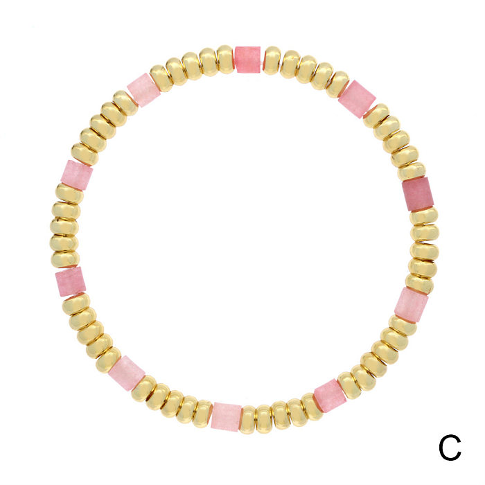 Retro Color Block Semi-precious Stone Copper Plating Gold Plated Bracelets