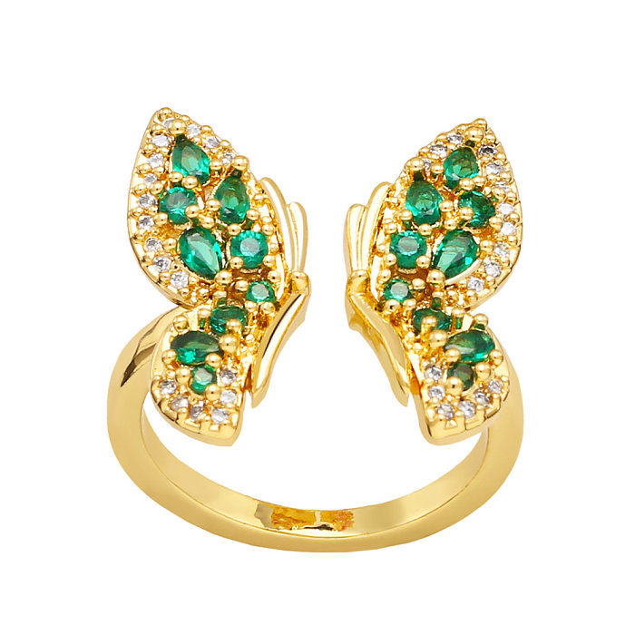 Moda borboleta cobre banhado a ouro zircão anel aberto 1 peça