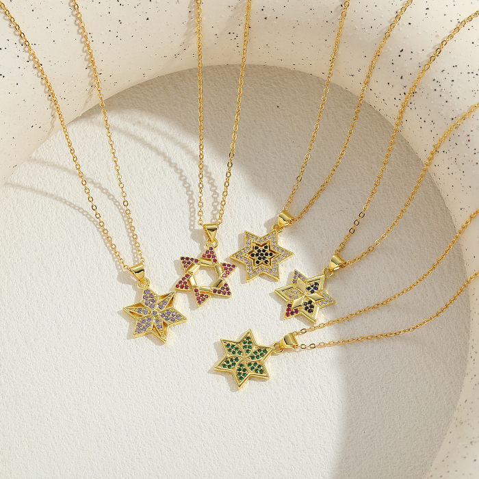 Elegante, luxuriöse, klassische Stern-Halskette mit verkupfertem Inlay-Zirkon-Anhänger und 14-Karat-Vergoldung