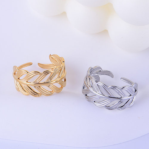 Fashion Leaf Stainless Steel Hollow Out Open Ring