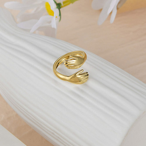 Europeu e americano 14K ouro abraçando anel aberto feminino simples joias de aço titânio