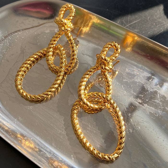 1 Pair Sweet Double Ring Plating Copper Drop Earrings