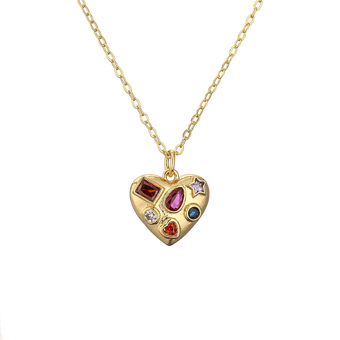 1 Piece Fashion Palm Heart Shape Copper Plating Inlay Zircon Pendant Necklace