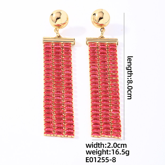 1 par de pendientes colgantes chapados en oro blanco con incrustaciones rectangulares redondas brillantes y brillantes