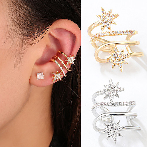 Vintage Style Fashion French Style Hexagram Copper Plating Zircon Ear Clips 1 Piece