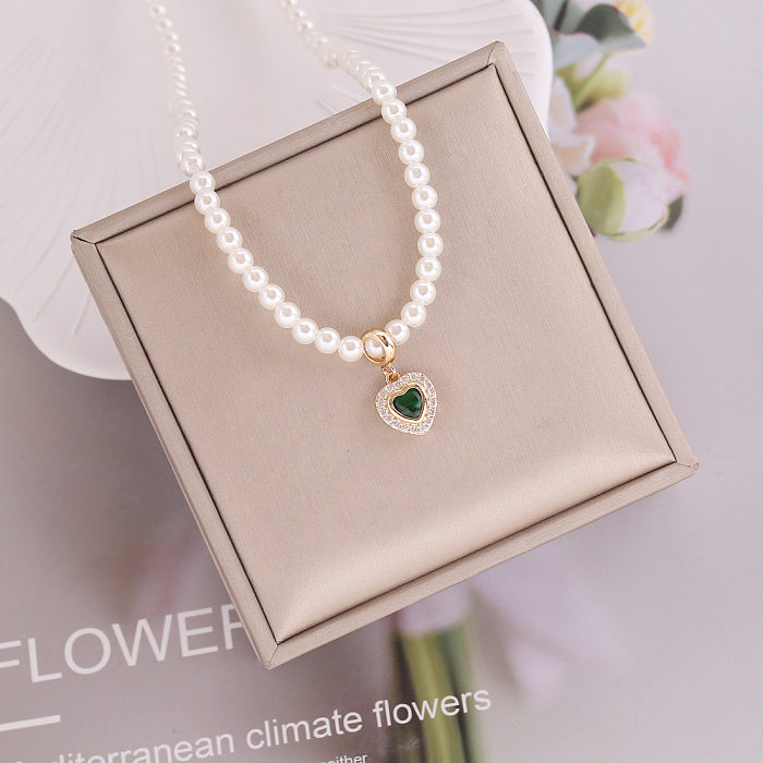 European And American Pearl Necklace Fashion Full Zircon Heart Pendant Temperament Clavicle Chain