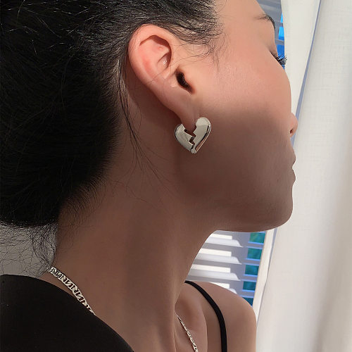 1 Piece IG Style Heart Shape Plating Copper White Gold Plated Earrings
