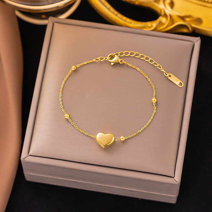 Casual Simple Style Heart Shape Titanium Steel Plating 18K Gold Plated Bracelets Necklace