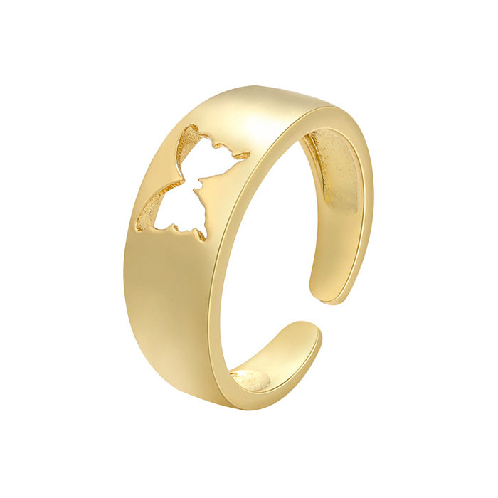 Anillo de oro de 18 quilates chapado en cobre brillante, anillo de pareja con patrón de mariposa y avión relámpago
