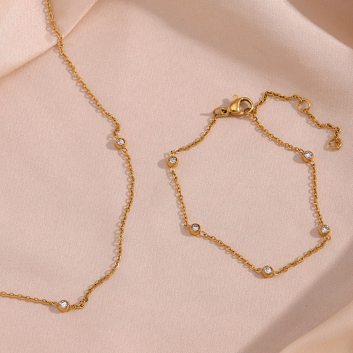 Collier de bracelets plaqués or 18 carats avec incrustation de placage en acier inoxydable rond de style classique élégant