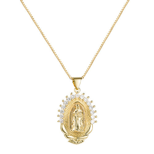 Collar de circón con incrustaciones de cobre con colgante de halo de la Virgen María