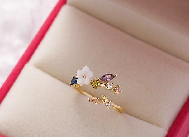 Simple Style Flower Copper Inlay Zircon Rings