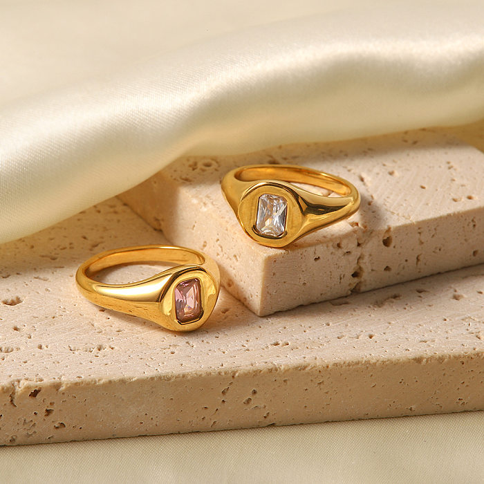 Simple Style Square Stainless Steel Gold Plated Zircon Rings