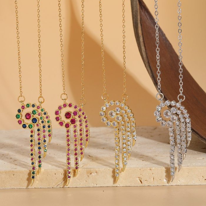 Elegante, klassische Halskette mit geometrischem Kupferüberzug und Inlay aus Zirkon mit 14-Karat-Vergoldung