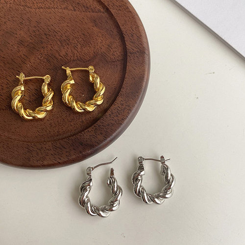 1 paire de boucles d'oreilles créoles plaquées cuivre en forme de U, Style Simple