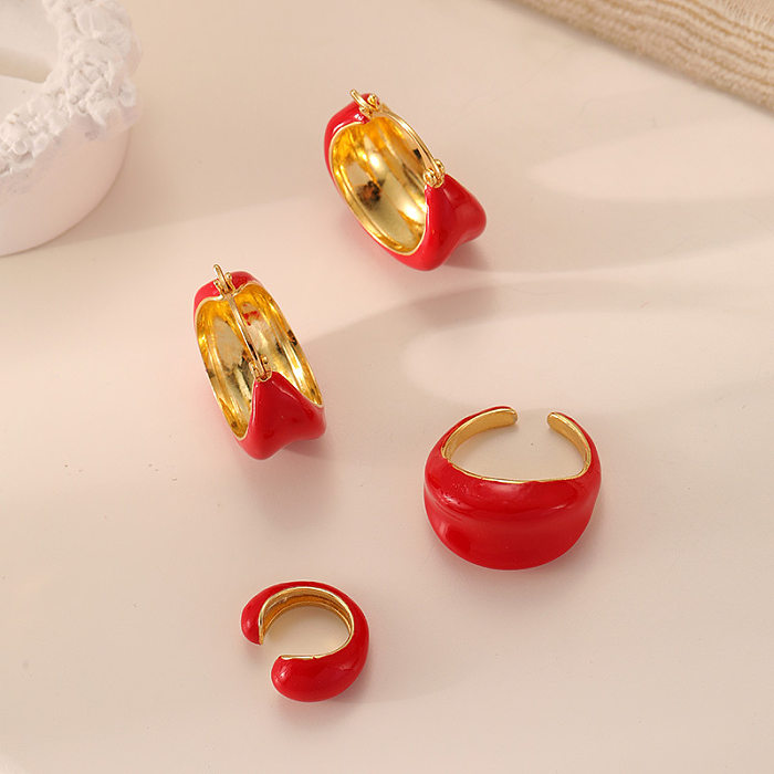Sweet Simple Style Solid Color Copper Rings Earrings In Bulk