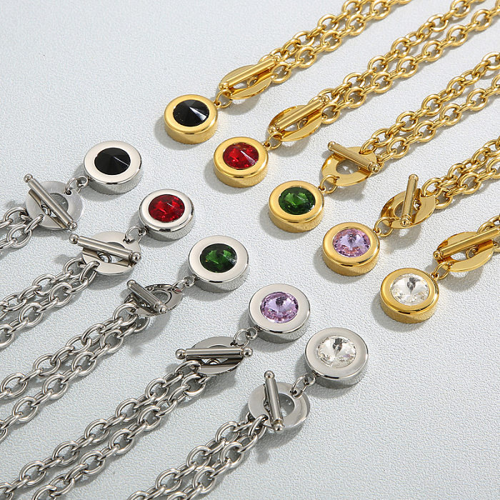 Modische runde Edelstahl-Beschichtung, Inlay, künstliche Edelsteine, Armbänder, Ohrringe, Halskette, 1 Set
