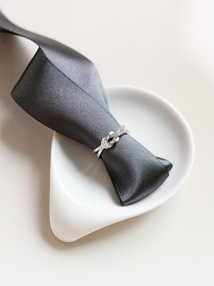 Sweet Bow Knot Copper Plating Inlay Artificial Diamond Open Rings