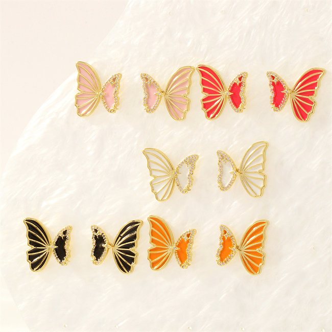 1 Pair Sweet Simple Style Butterfly Enamel Plating Inlay Copper Zircon 18K Gold Plated Ear Studs