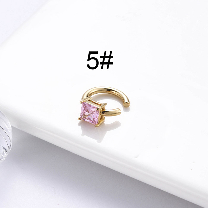 1 Piece Modern Style Square Copper Plating Inlay Zircon 18K Gold Plated Ear Clips