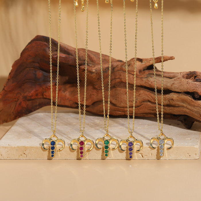 Elegant Sheep Copper 14K Gold Plated Zircon Pendant Necklace In Bulk