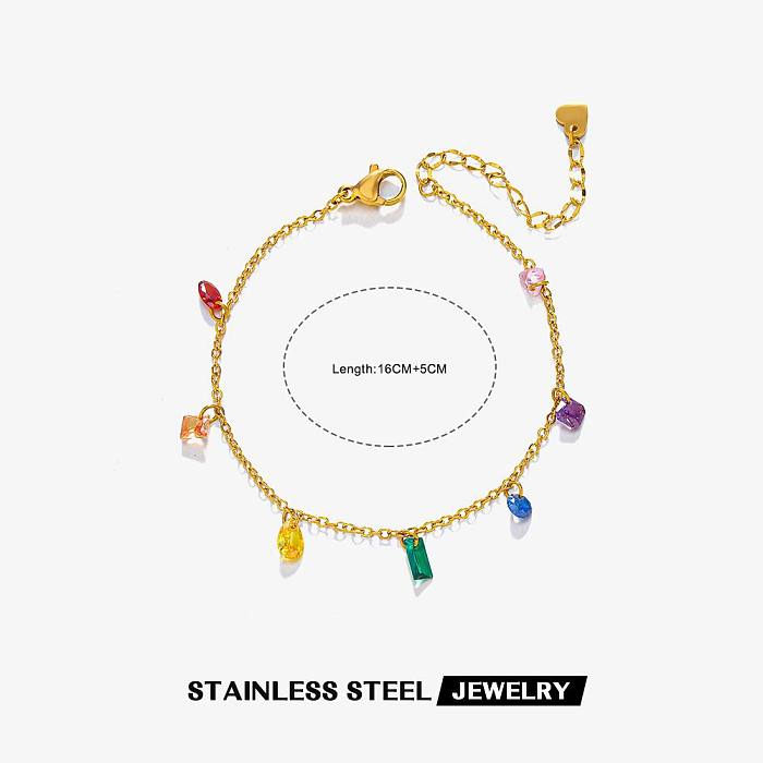 Tobillera de pulseras chapadas en oro de 18K con revestimiento de diamantes de imitación de acero de titanio multicolor de estilo simple casual