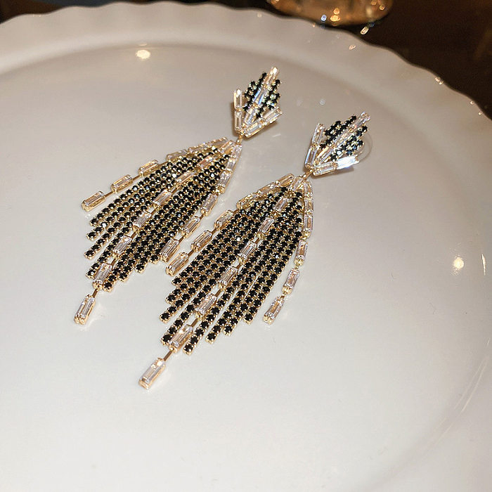 Fashion Tassel Copper Inlay Rhinestones Drop Earrings 1 Pair