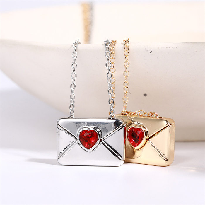 Simple Style Streetwear Envelope Heart Shape Copper Plating Inlay Zircon 18K Gold Plated Pendant Necklace
