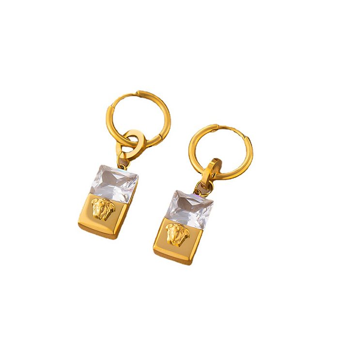 Damen-Ohrring-Halskette mit quadratischer Titan-Stahlbeschichtung und Inlay aus künstlichen Edelsteinen