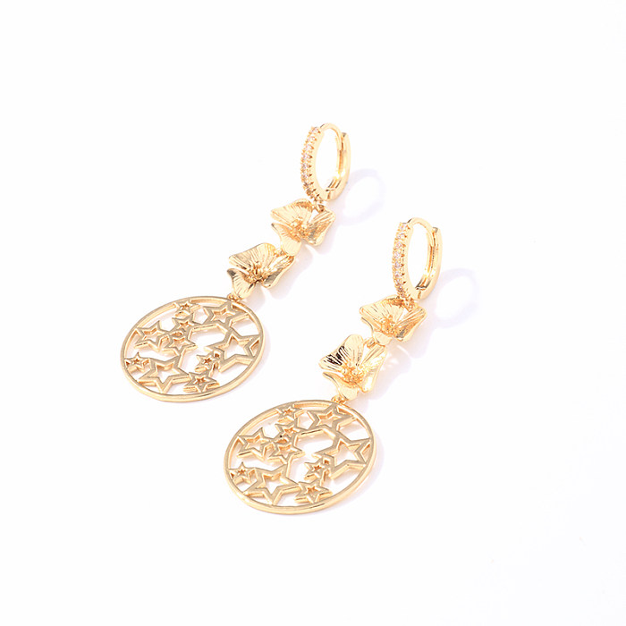 1 Pair Casual Star Water Droplets Flower Plating Inlay Copper Zircon Gold Plated Drop Earrings