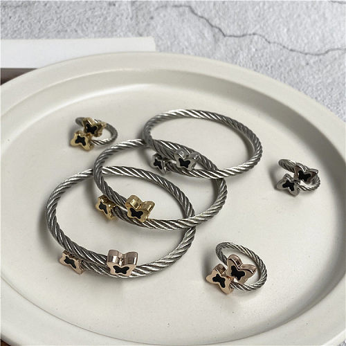 Pulseiras de anéis unissex esmaltadas borboleta de aço inoxidável estilo clássico retrô
